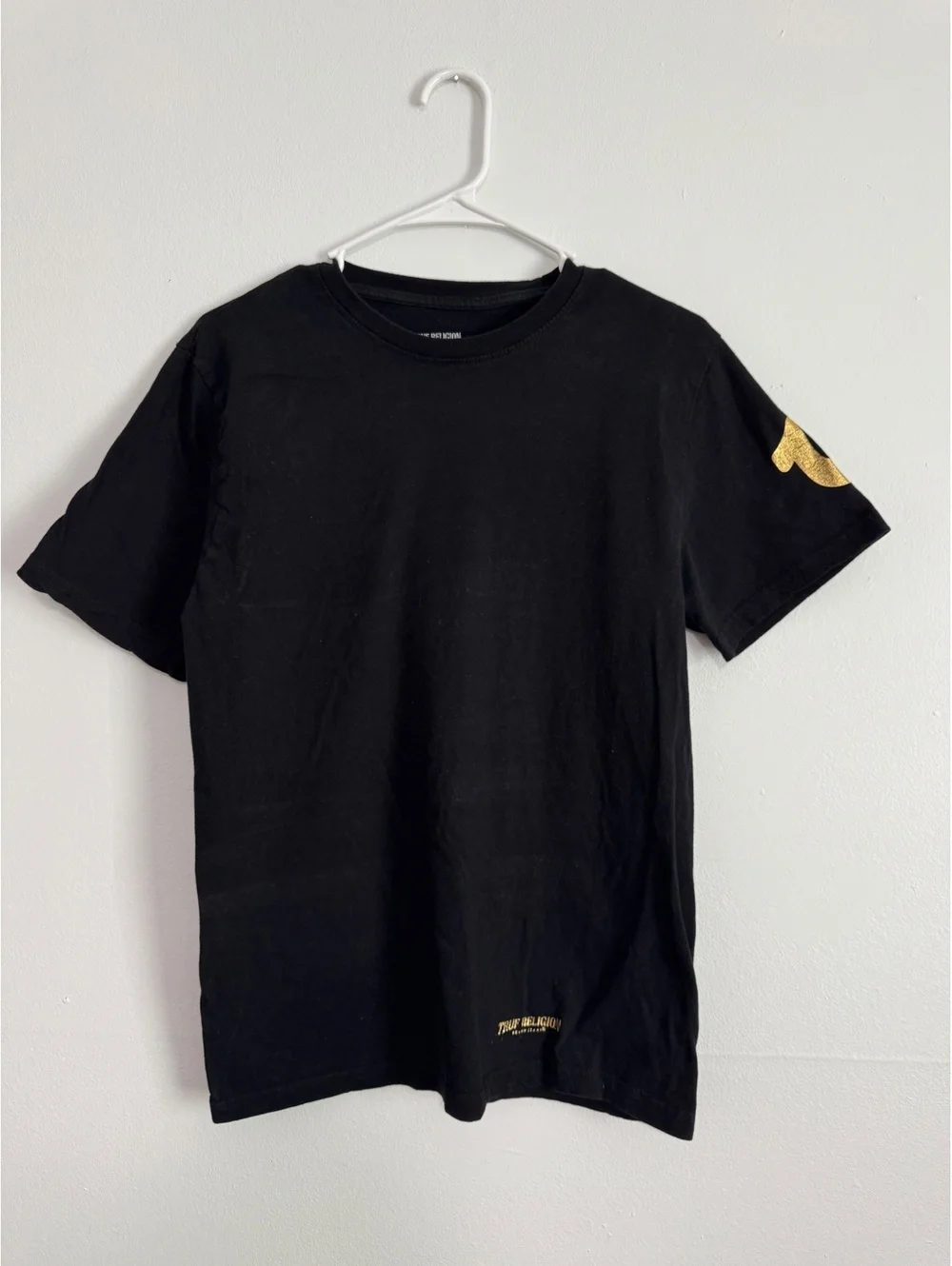 True Religion Black T-Shirt with Gold Logo Detail